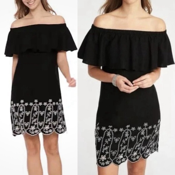 Old Navy linen blend off shoulder embroidery dress small - Picture 1 of 4